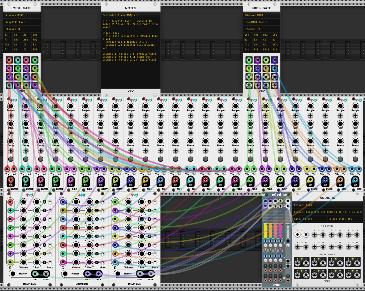 Screenshot of the DrumBeet 4ms Simple VCV Rack patch
